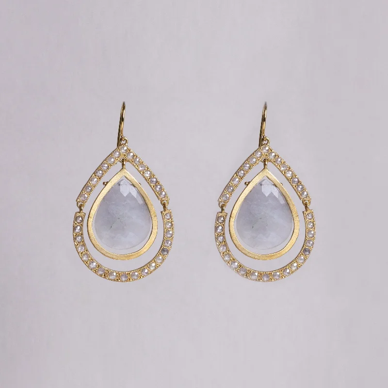 ladies earrings rustic-18ct Gold Drop Earrings with Diamonds and Grey Quartz