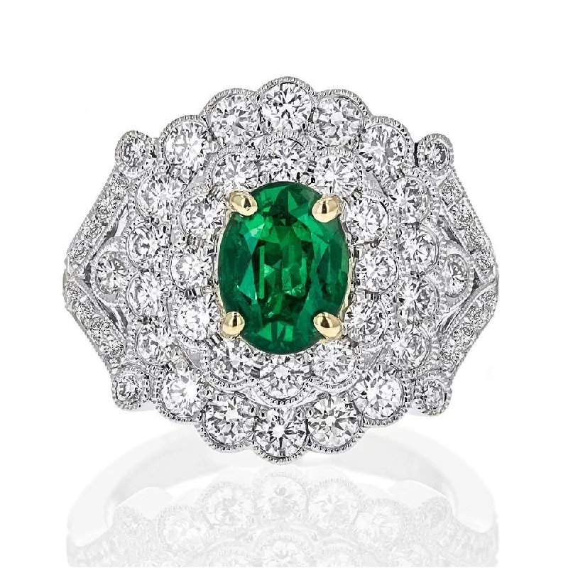 Ladies rings budget charm -JULEVE 18KT GOLD 1.33 CT OVAL EMERALD & 1.54 CTW DIAMOND RING