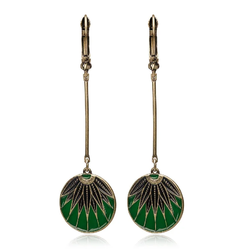 ladies earrings 1950s-Vintage Art Deco Earrings: Emerald Green Drop Earrings