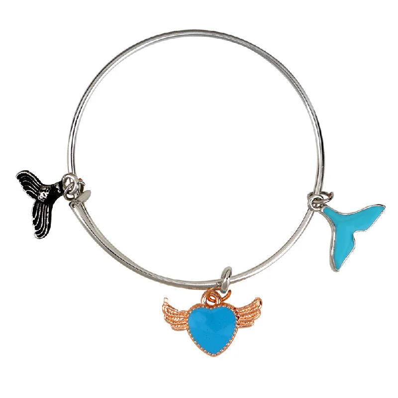 Ladies bracelets opulent design -Mahi Rhodium Plated Heart & Wings Shaped Enamel Work Charms Kids Bracelets for Girls (BRK1100934M)