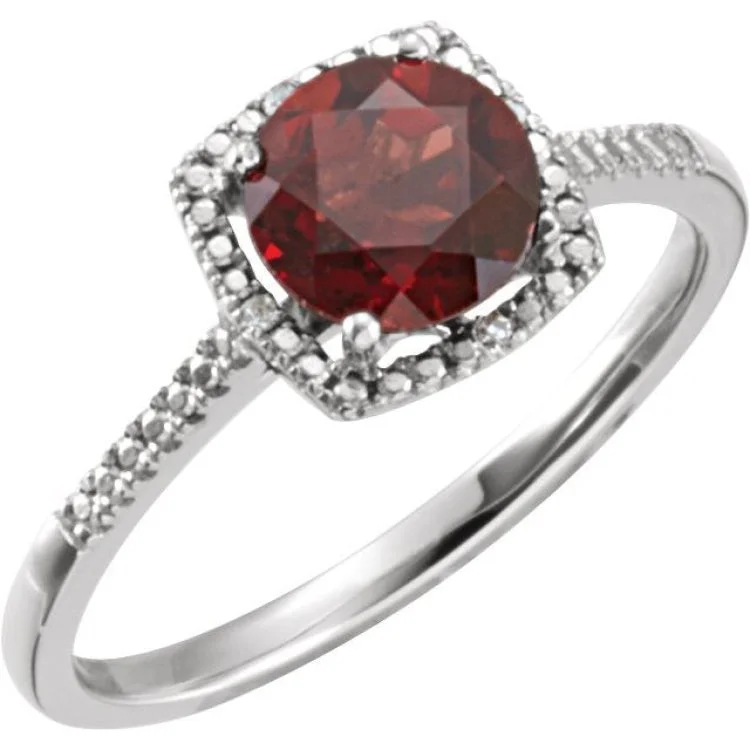 Ladies rings budget sparkle -Sterling Silver Natural Mozambique Garnet & .01 CTW Natural Diamond Ring