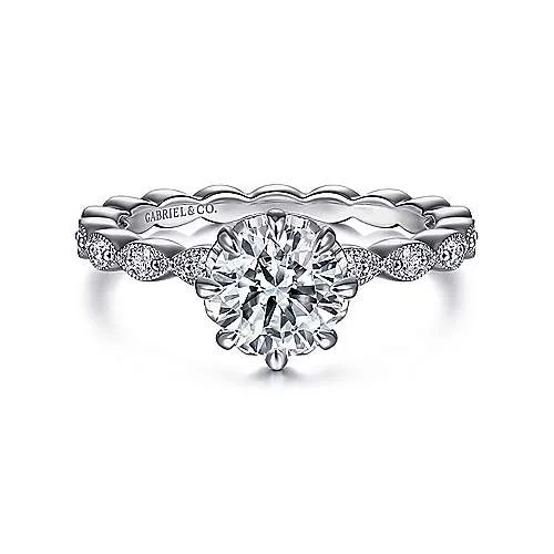 ladies engagement rings sale-Piazza - Vintage Inspired 14K White Gold Round Diamond Engagement Ring