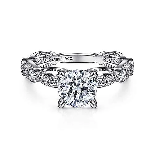 ladies engagement rings best-Latizzia - Vintage Inspired 14K White Gold Round Diamond Engagement Ring