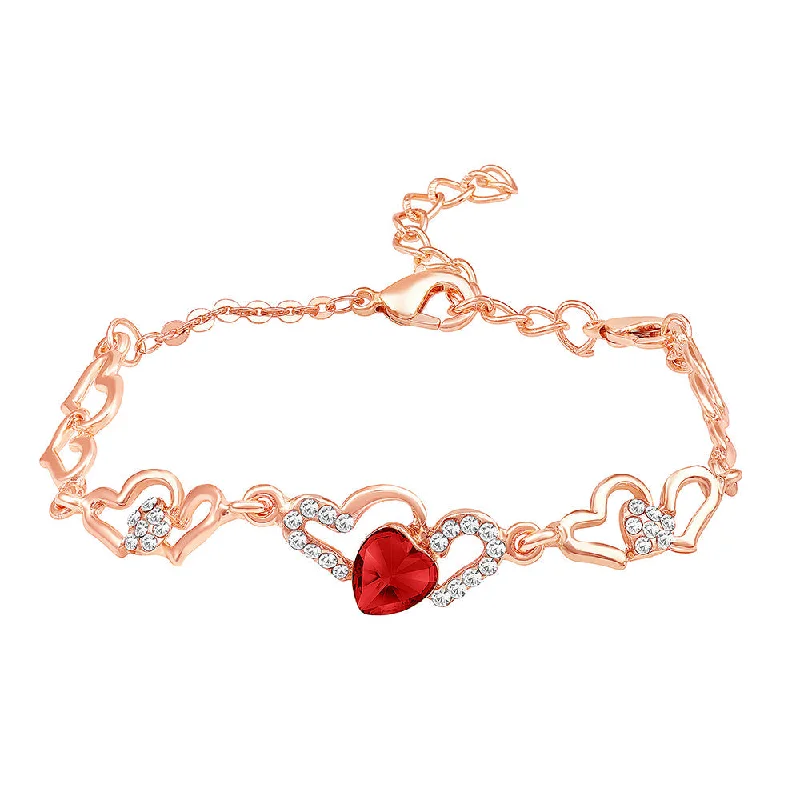 Ladies bracelets noble charm -Mahi Valentine Special Lovely Red Heart Link Bracelet with Glittering Crystal stones for Girls (BR1100484ZRed)