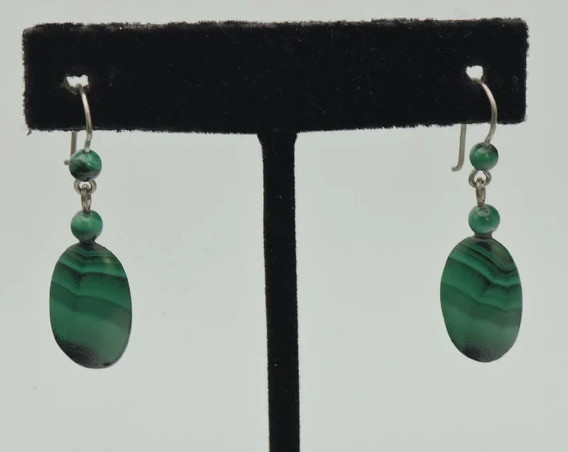 ladies earrings oversized-Vintage Handmade Malachite Dangle Earrings