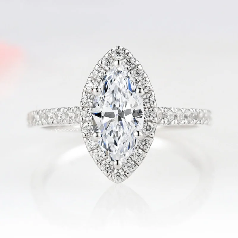 ladies engagement rings silver-Valeria Marquise Engagement Ring- 14K White Gold