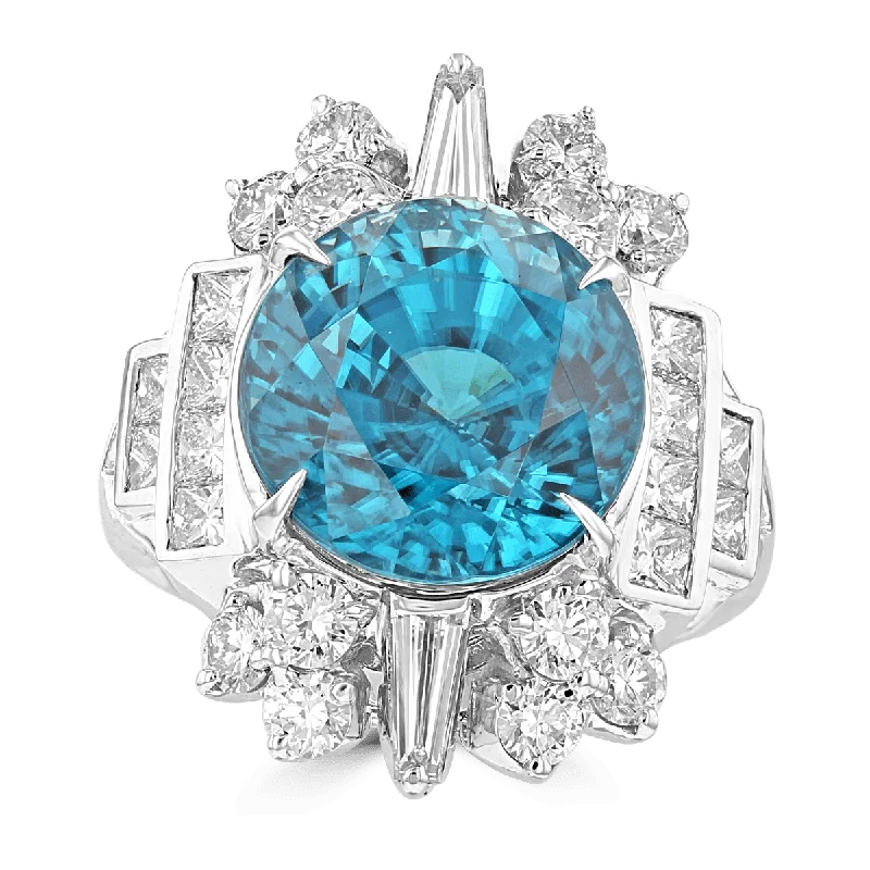 Ladies rings radiant charm -JULEVE 18KT WHITE GOLD 15.99 BLUE ZIRCON & 2.41 CTW DIAMOND RING