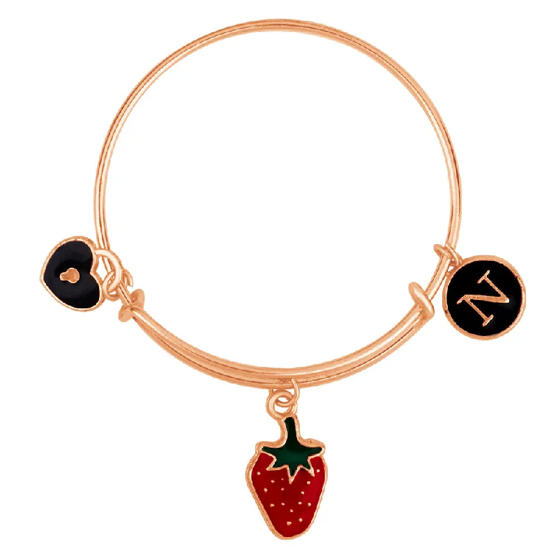 Ladies bracelets fate glow -Mahi N Letter Strwabery & Heart Lock Shaped Rose Gold Plated Enamel Work Charms Kids Bracelets for Kids (BRK1100964Z)