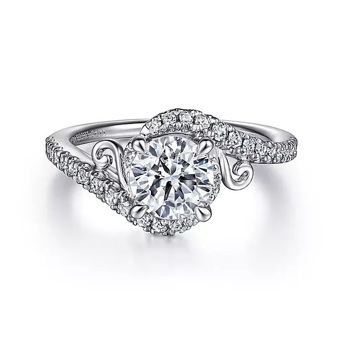 ladies engagement rings second hand-Justine - 14K White Gold Bypass Round Diamond Engagement Ring