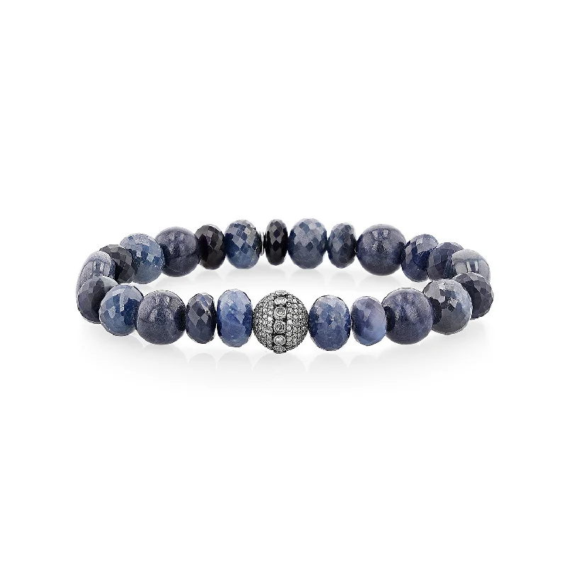 Ladies bracelets kin radiance -Sapphire Mixed Bead Bracelet with Diamond Bezel Bead - 10mm  B0001453