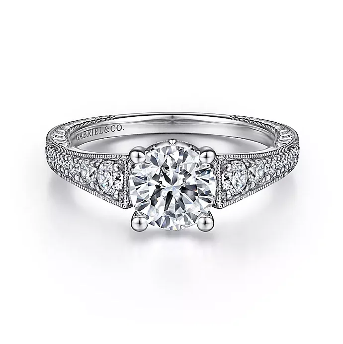 ladies engagement rings treat-Kathryn - Vintage Inspired 14K White Gold Round Diamond Engagement Ring