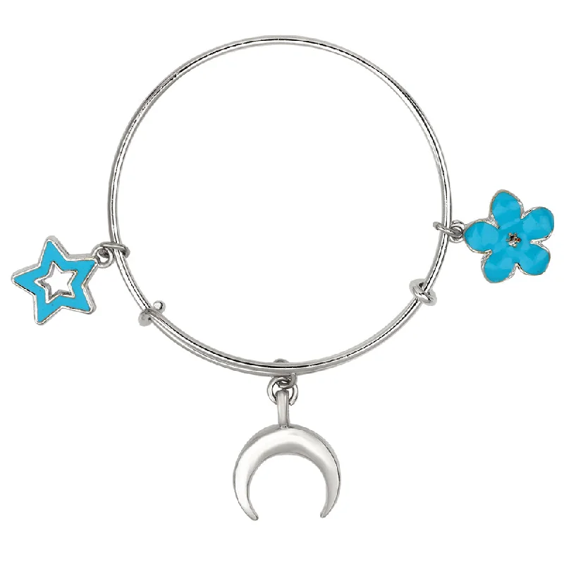 Ladies bracelets bride radiance -Mahi Star, Floral & Moon Shaped Enamel Work Charm Bracelet with Rhodium Plated for Girls  (BRK1100894R)