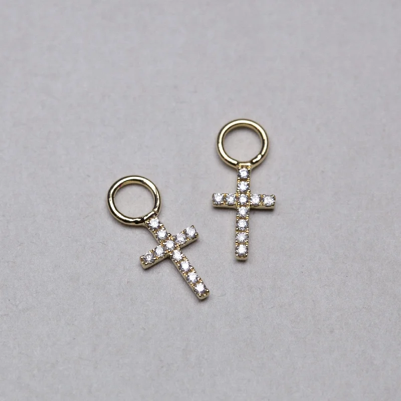 ladies earrings dangle-Diamond Cross Earring Charms