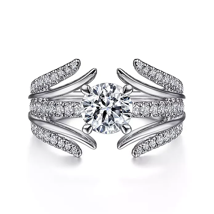 ladies engagement rings happiness-Zandaya - 14K White Gold Split Shank Round Diamond Engagement Ring