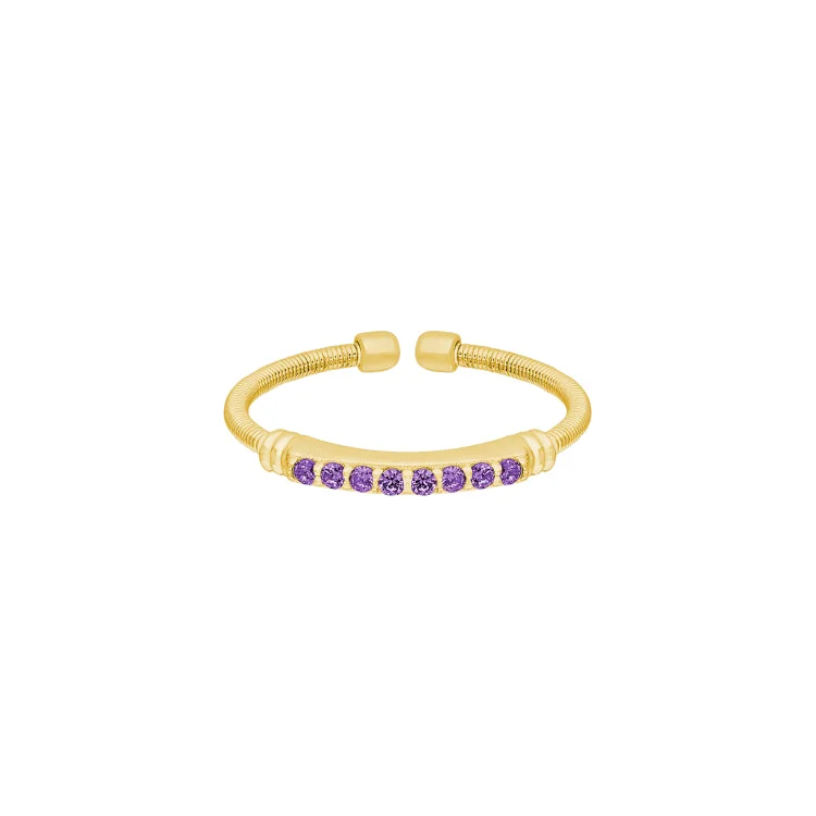 Ladies rings stunning shine -Gold Finish Sterling Silver Cable Cuff Ring with Simulated Amethyst Birth Gems - February