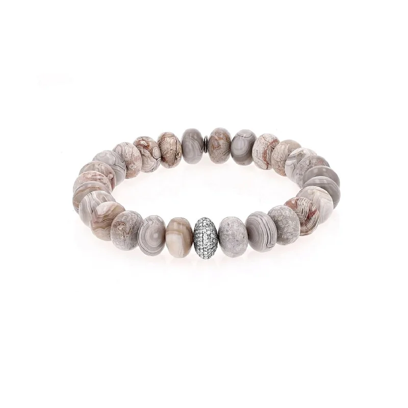 Ladies bracelets burst charm -Cream Agate Bead Bracelet with Diamond Donut - 10mm : B0003530