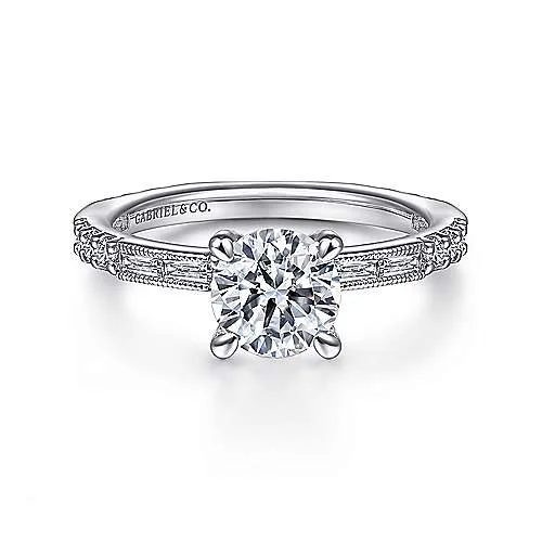 ladies engagement rings cultural-Luca - Art Deco 14K White Gold Round Diamond Engagement Ring