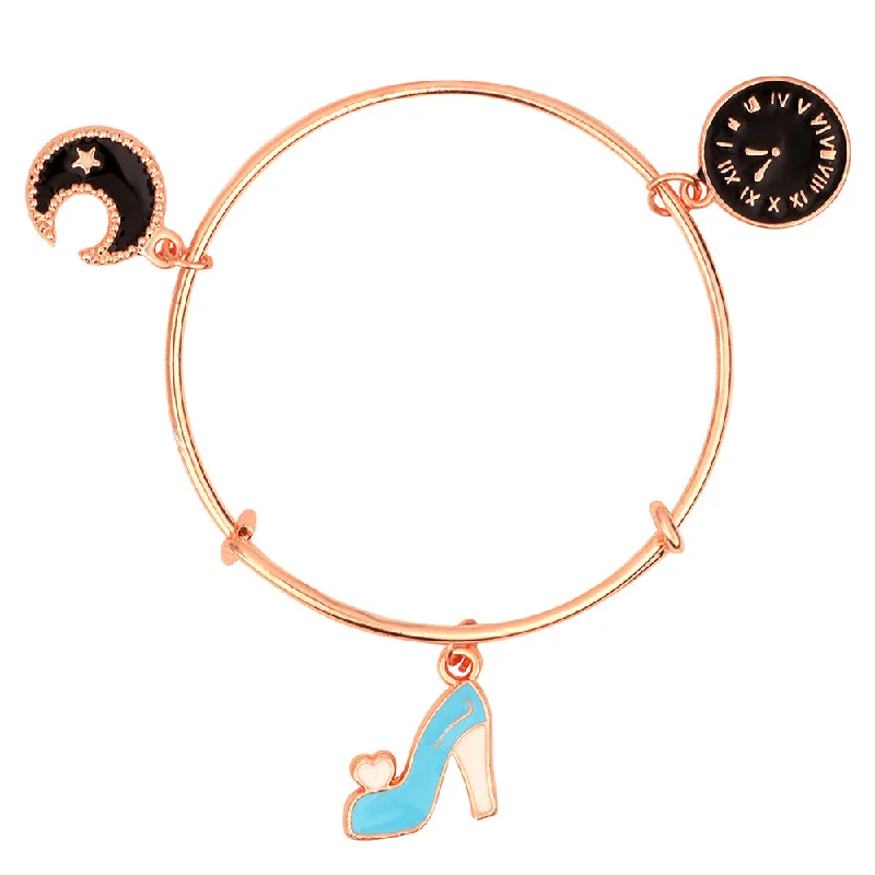 Ladies bracelets stream charm -Mahi Moon Sandal & Watch Shaped Rose Gold Plated Charm Bracelet for Girls(BRK1100836Z)