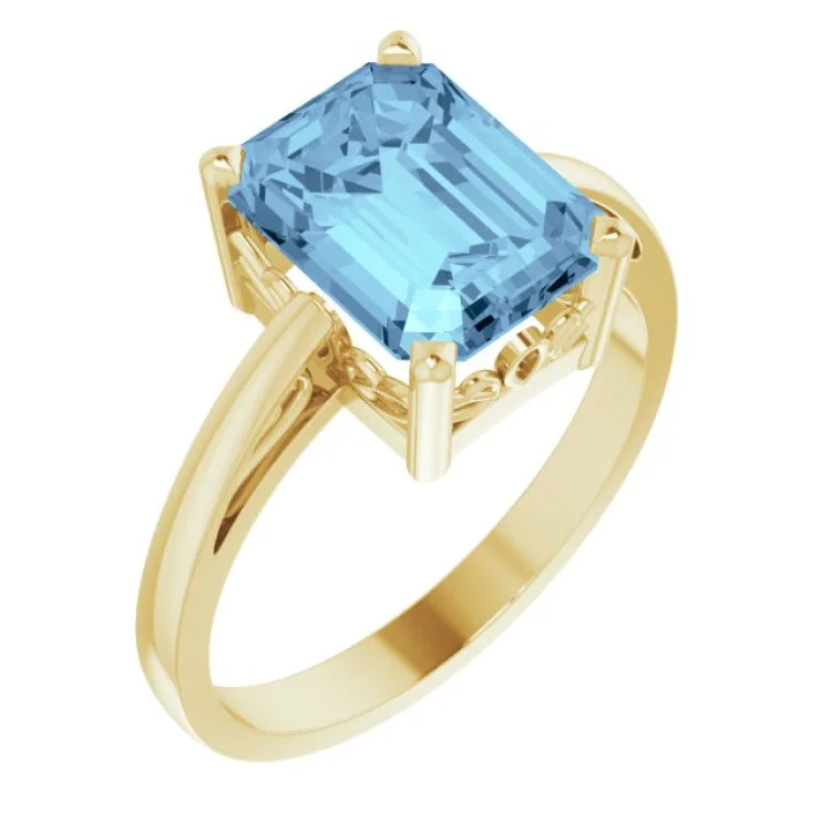 Ladies rings spirit shine -14K Yellow Natural Aquamarine Scroll SettingÂ® Ring