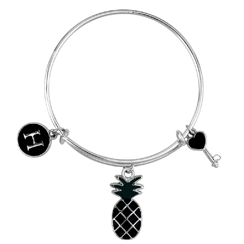 Ladies bracelets vow radiance -Mahi H Letter Pineapple & Lock Shaped Rhodium Plated Enamel Work Charms Kids Bracelets for Kids (BRK1100969R)