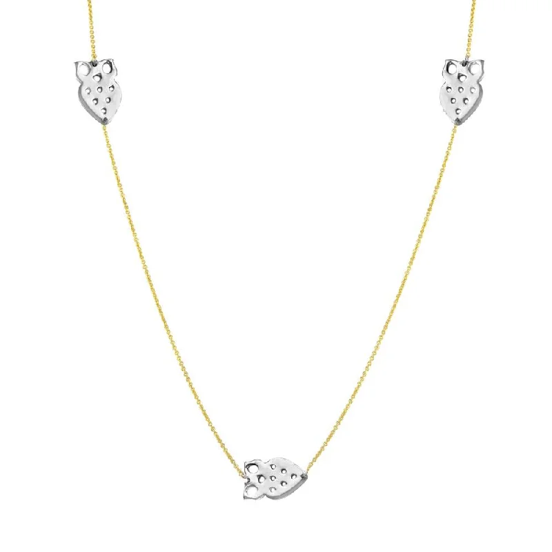 ladies necklaces organic-Two-Tone 925 Sterling Silver Gold Plated 5 Owl 34 Inches Necklace - DIN00022GP