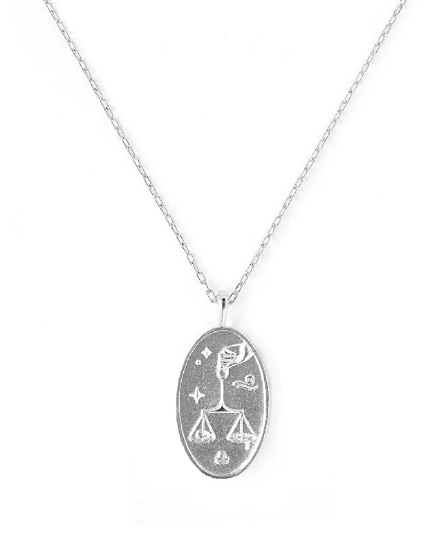 ladies necklaces sterling silver-Libra Silver Zodiac Necklace