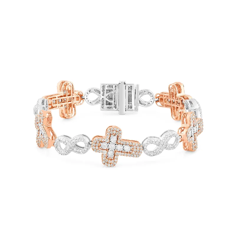 Ladies bracelets mark glow -Two-Tone Rose & White Diamond Infinity and Cross Link Bracelet