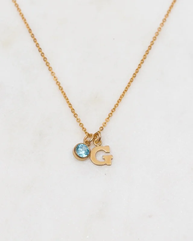 ladies necklaces recommendations-Initial G with Birthstone Necklace