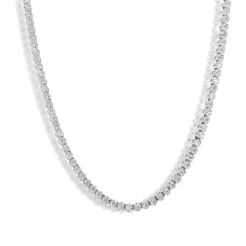 ladies necklaces multi strand-Rhodium Plated 925 Sterling Silver Moissanite Stone 3mm Tennis Necklace - MGMN00018