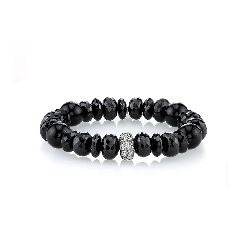 Ladies bracelets sib glow -Mixed Onyx Beaded Bracelet with 1 Diamond Donut - 10mm  B0000987