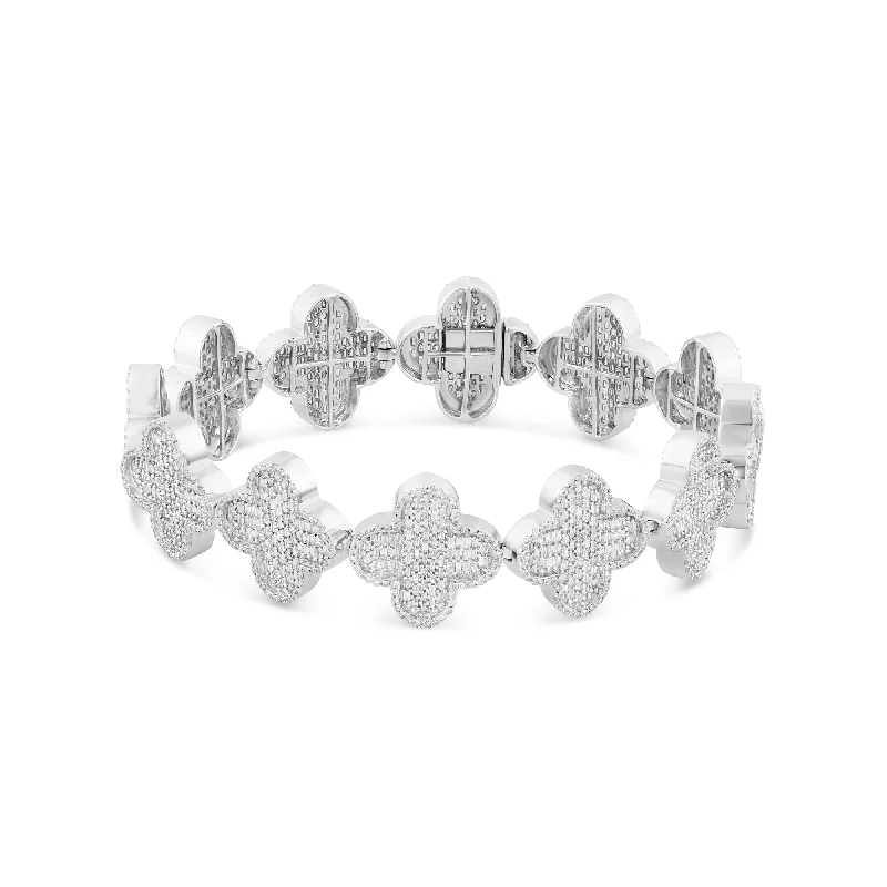 Ladies bracelets near radiance -14k White Gold Baguette and Round Diamond Clover Motif Link Bracelet