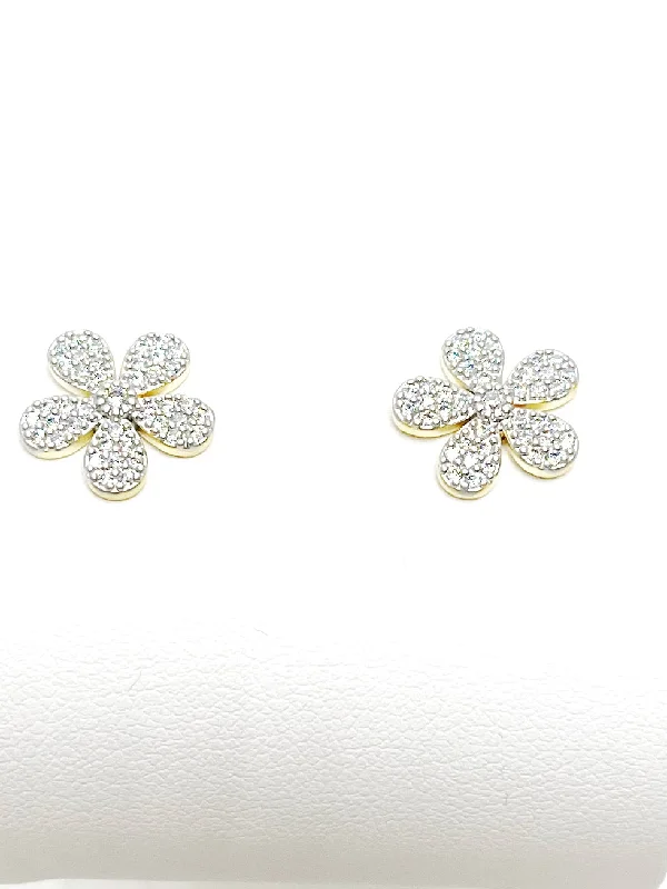 ladies earrings birthstone-Earrings - Gold Post Earring with Pave Flower