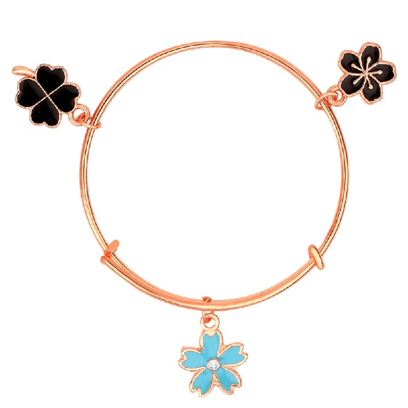 Ladies bracelets shore shine -Mahi 3 Floral Enamel Work Charms Bracelet with Rose Gold Plated for Girls (BRK1100842Z)