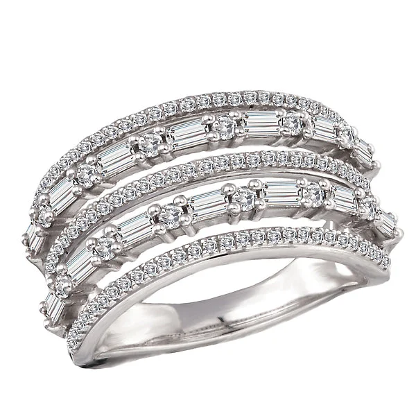 Ladies rings pearl elegance -5 Row, Round and Baguette Diamond Fashion Ring