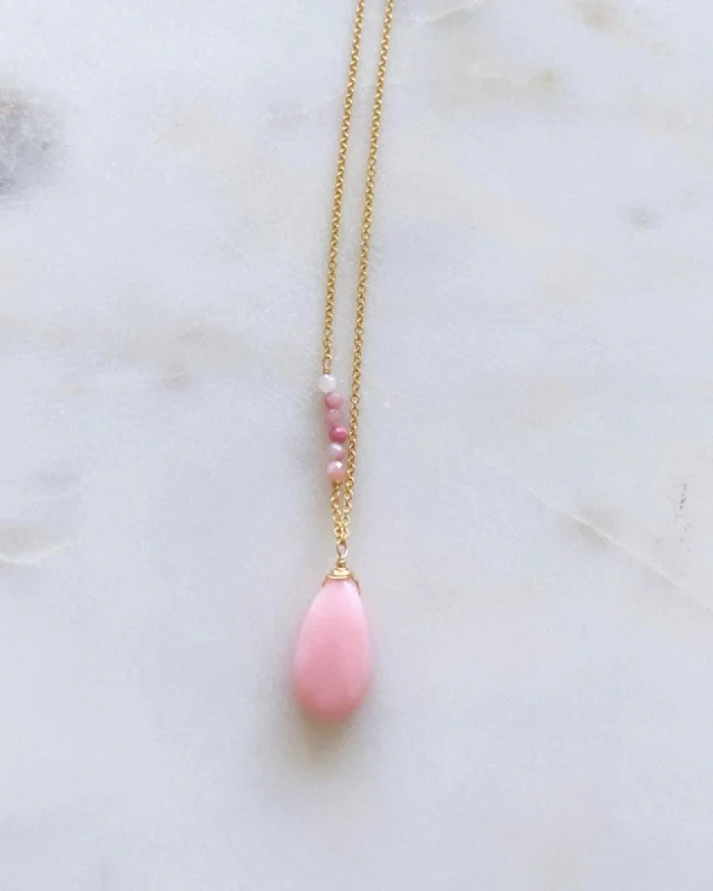 ladies necklaces summer-Pink Opal One Line Necklace