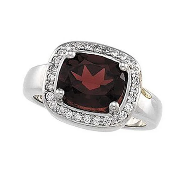 Ladies rings dog glow -14KT GOLD 2.80 CT GARNET & .28 CTW DIAMOND HALO RING