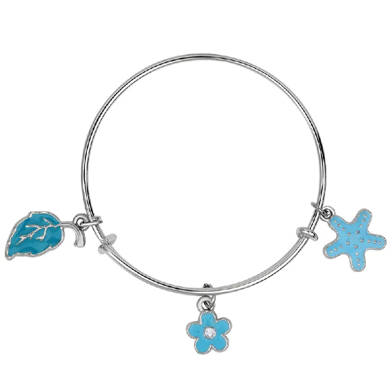 Ladies bracelets letter glow -Mahi Leaf & Floral Shaped Enamel Work Charm Bracelet with Rhodium Plated for Kids (BRK1100891R)