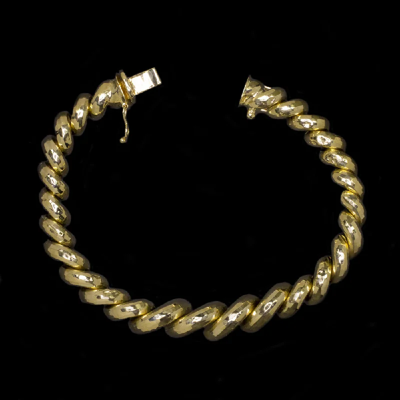 Ladies bracelets sleek shine -14K YELLOW GOLD BRACELET SOLID SAN MARCO CHAIN CHUNKY FACETED LINK 12 GRAM 9mm