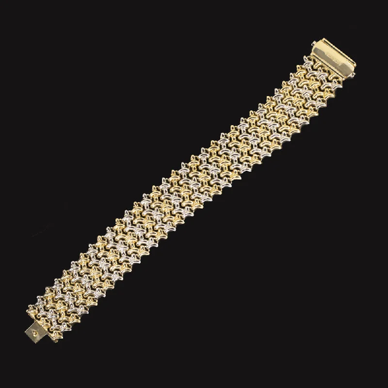 Ladies bracelets vivid charm -18k YELLOW WHITE GOLD REVERSIBLE BRACELET DESIGNER CHIMENTO TWO TONE WIDE SOLID