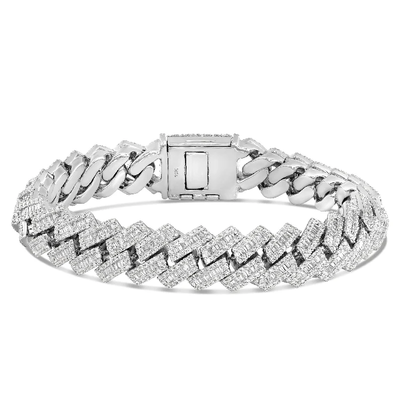 Ladies bracelets ocean radiance -10K White Gold 22.45ct Prong set Baguette Diamond 10mm Cuban Bracelet