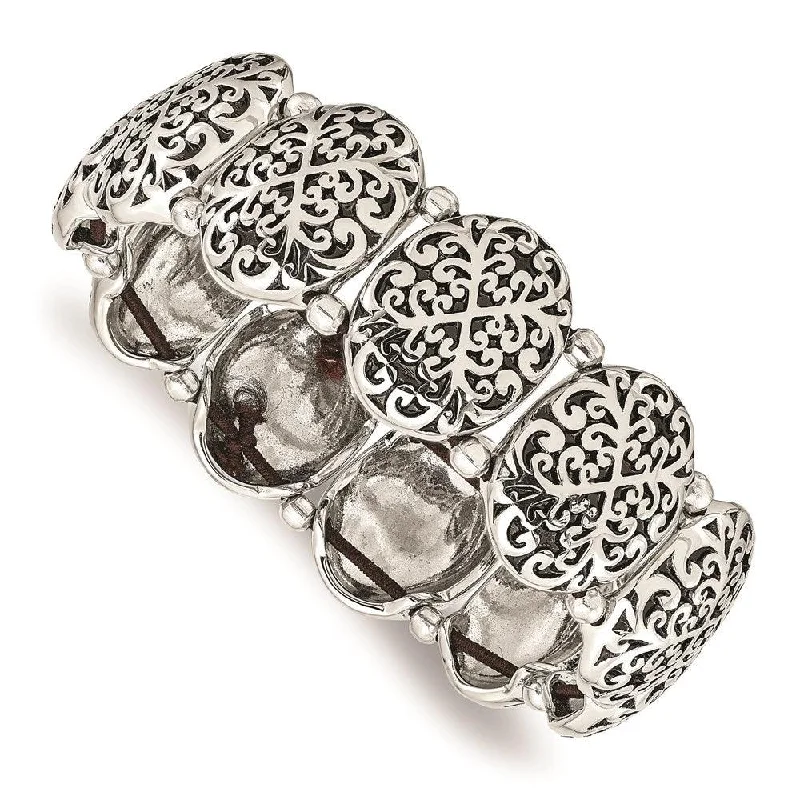 Ladies bracelets infinite shine -Stainless Steel Polished/Antiqued Oval Stretch Bracelet