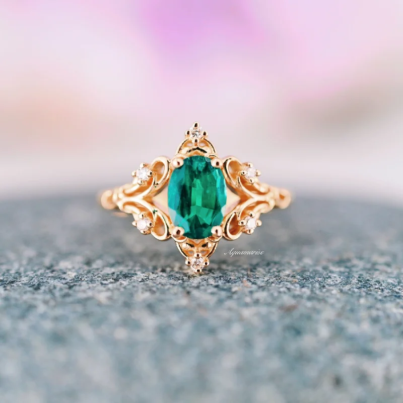 ladies engagement rings understated-Maeve Emerald Ring- 14K Solid Yellow Gold Oval Fairy Engagement Ring