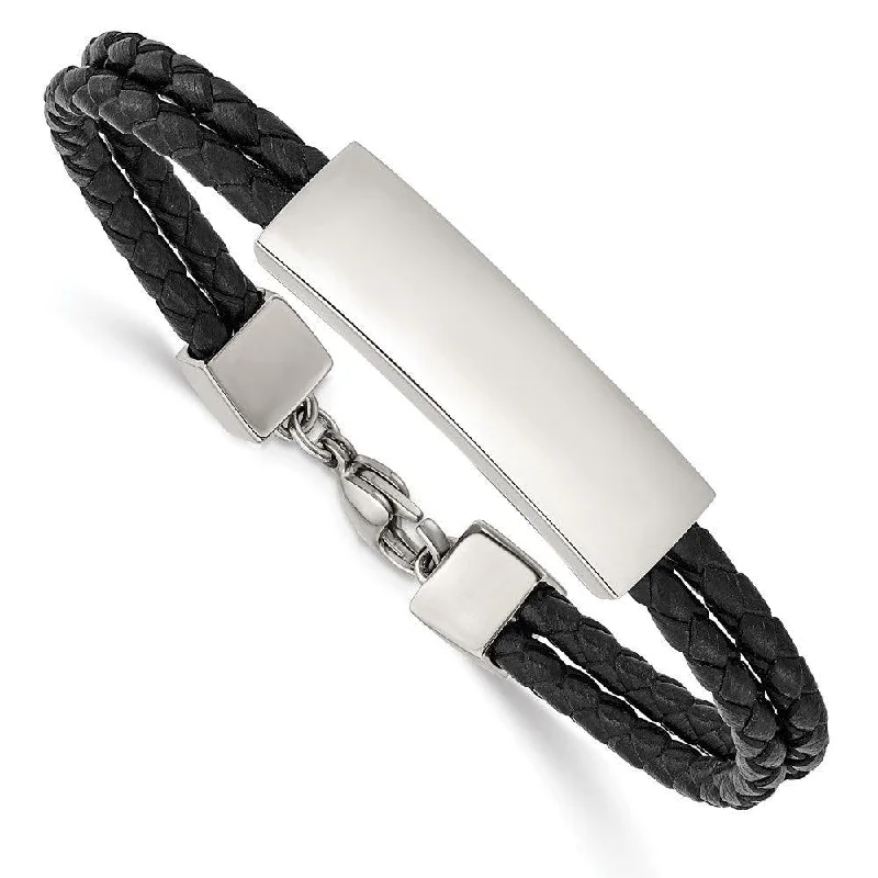 Ladies bracelets magic charm -Stainless Steel Polished Black Leather 2 Strand 7in ID Bracelet