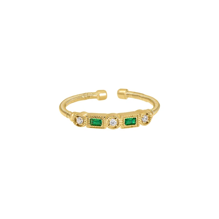 Ladies rings infinity glow -Gold Finish Sterling Silver Cable Cuff Ring with Simulated Emeralds and Simulated Diamonds