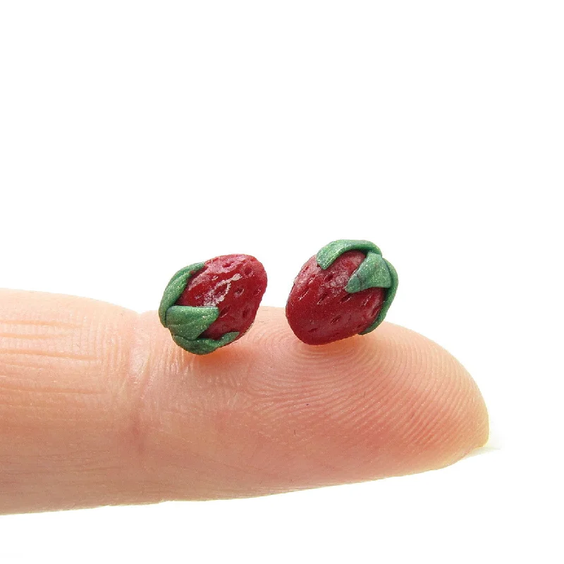 ladies earrings forever-Strawberry Earrings Polymer Clay Miniature Strawberries on Posts