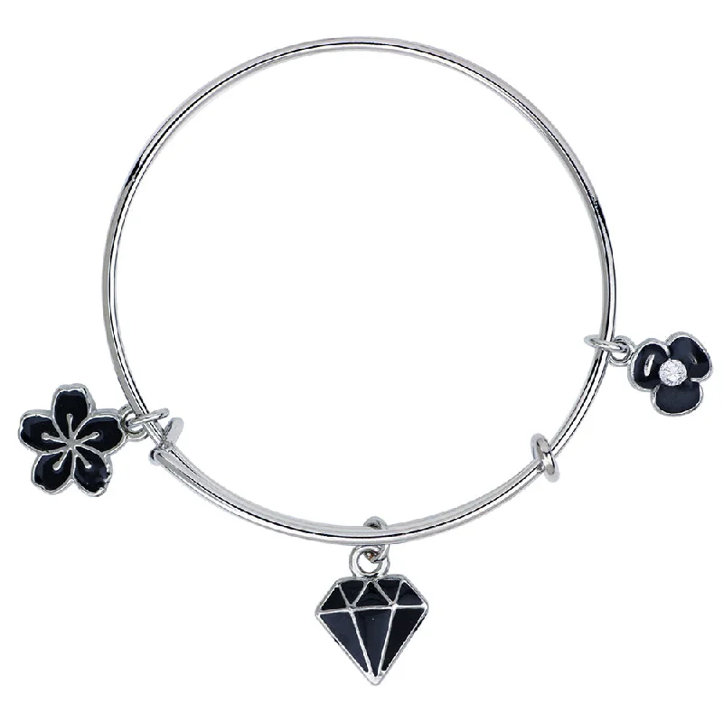 Ladies bracelets celtic glow -Mahi Floral & Dimond Shaped Enamel Work Charm Bracelet with Rhodium Plated for Girls (BRK1100878R)