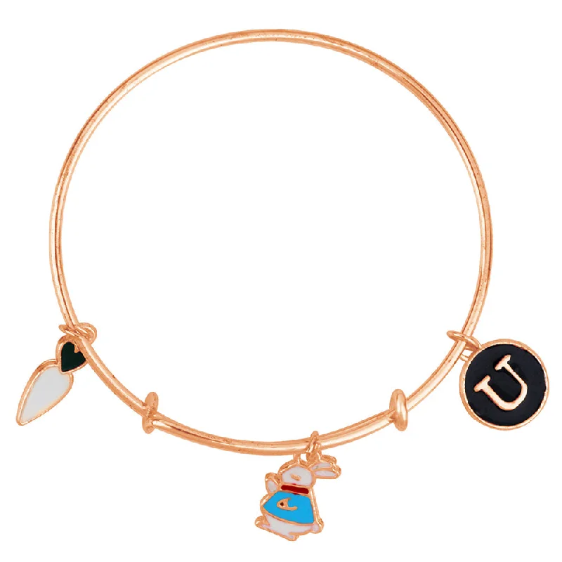 Ladies bracelets kind glow -Mahi U Letter Rabit & Radish Shaped Rose Gold Plated Enamel Work Charms Kids Bracelets for Kids (BRK1100976Z)