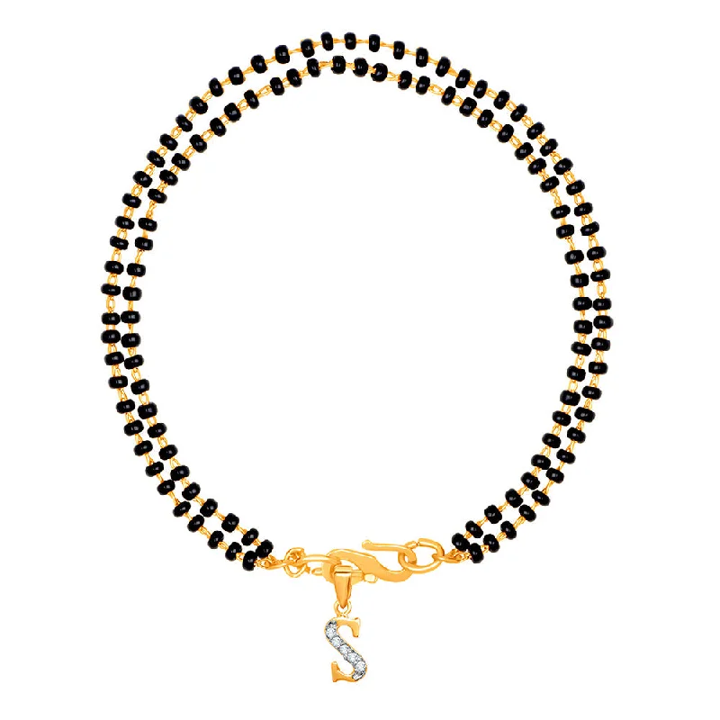 Ladies bracelets tiger eye glow -Mahi Dual Chain 'S' Alphabet Initial Mangalsutra Bracelet with Beads and Cubic Zirconia for Women (BR1100805G)