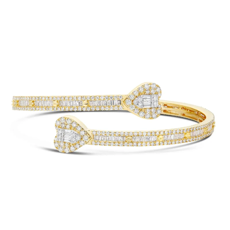 Ladies bracelets empire shine -14K Gold 4.69ct Baguette Diamond Heart Bangle Bracelet