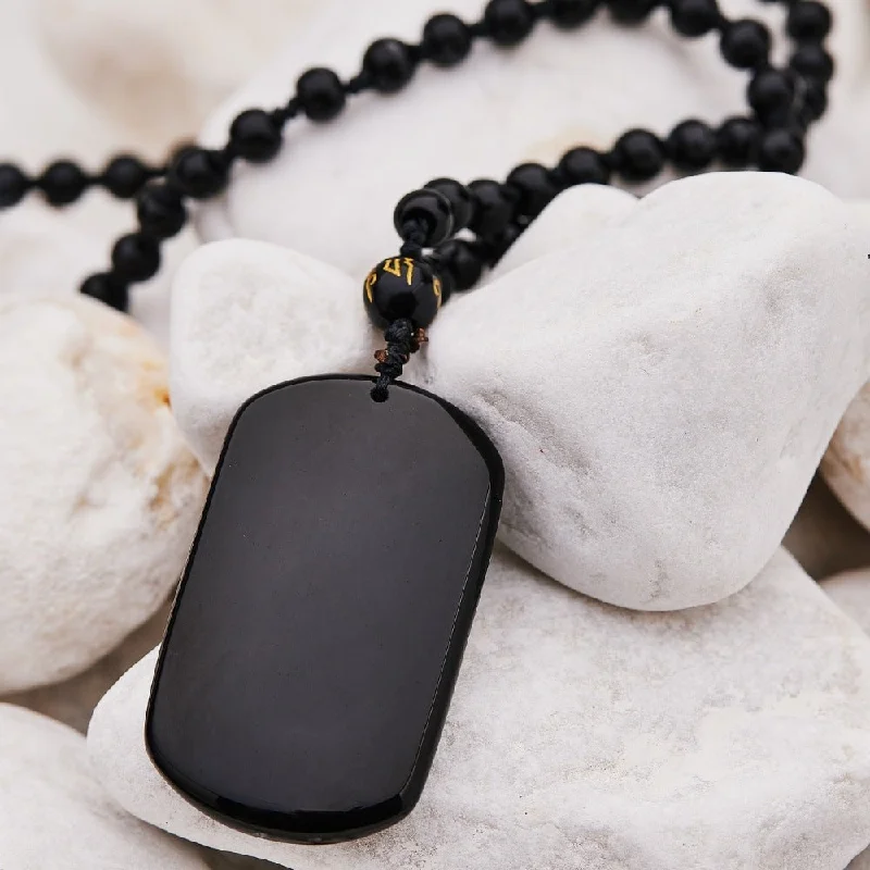 ladies necklaces black-Black Obsidian Beads Protection Necklace